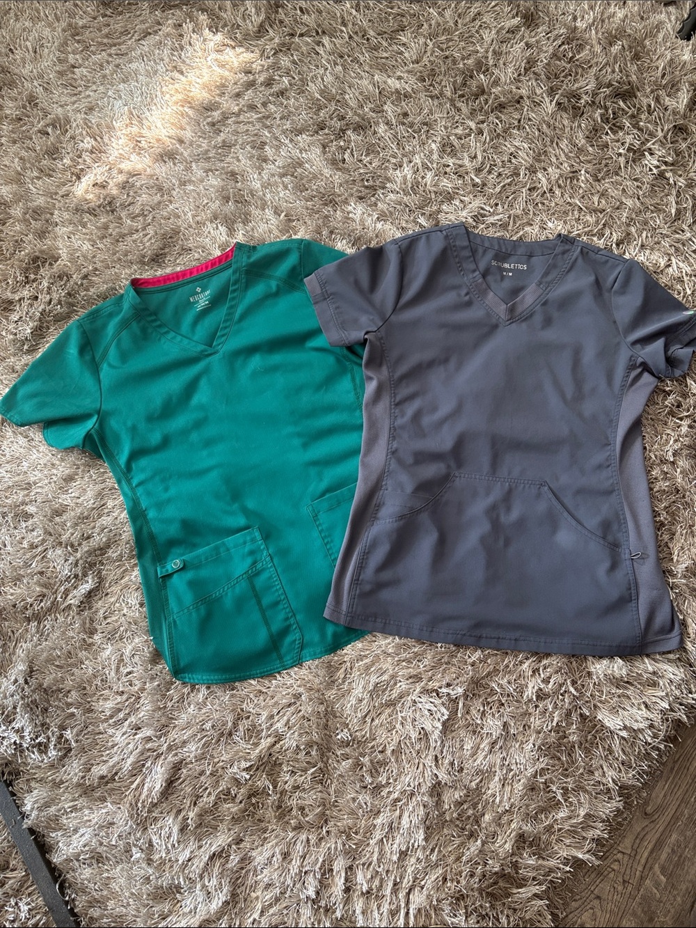 Med Couture and Scrubletics Women Short-Sleeve Scrub Tops - Teal and Charcoal